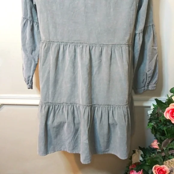 Sundance Dylan Boho Sage Green, Long Sleeved, Tiered Skirt Corduroy Mini Dress - Picture 10 of 14